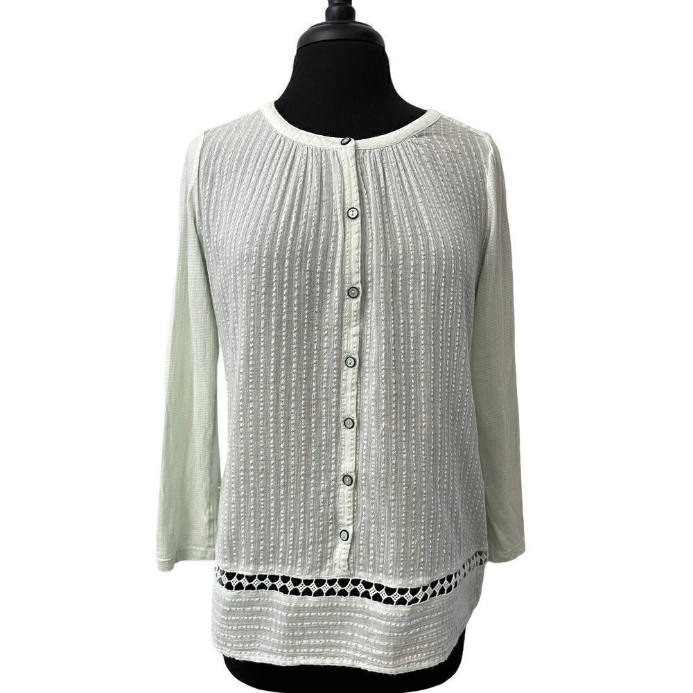 Lucky Brand Pale Green Button Front Cut Out Blouse Sz M